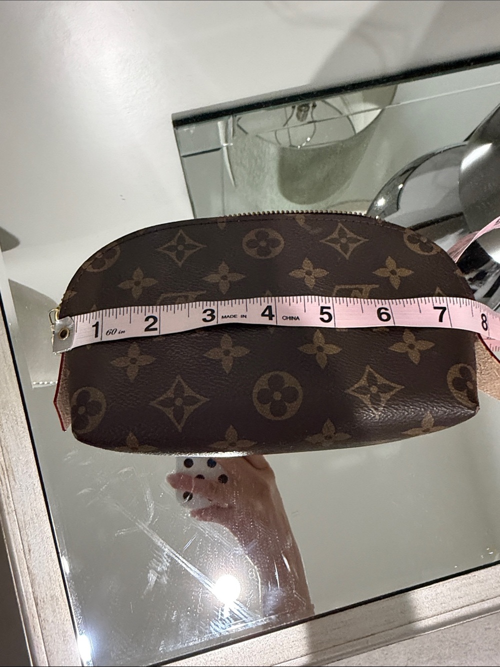 Monogram Canvas Cosmetic Pouch in Brown and Gold - Picture 8 of 10